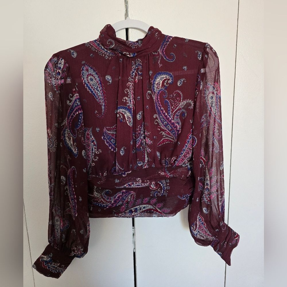 Mango Paisley Burgundy Blouse
